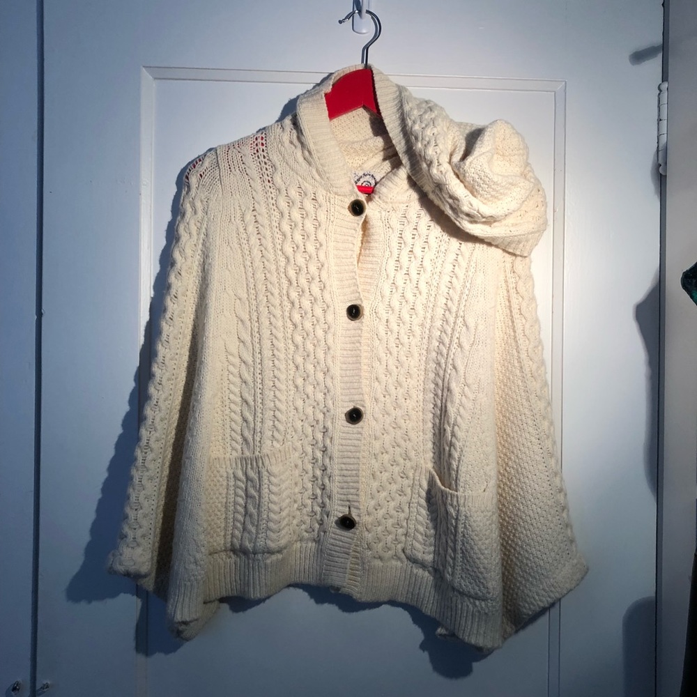 Anthro hooded cableknit poncho sweater